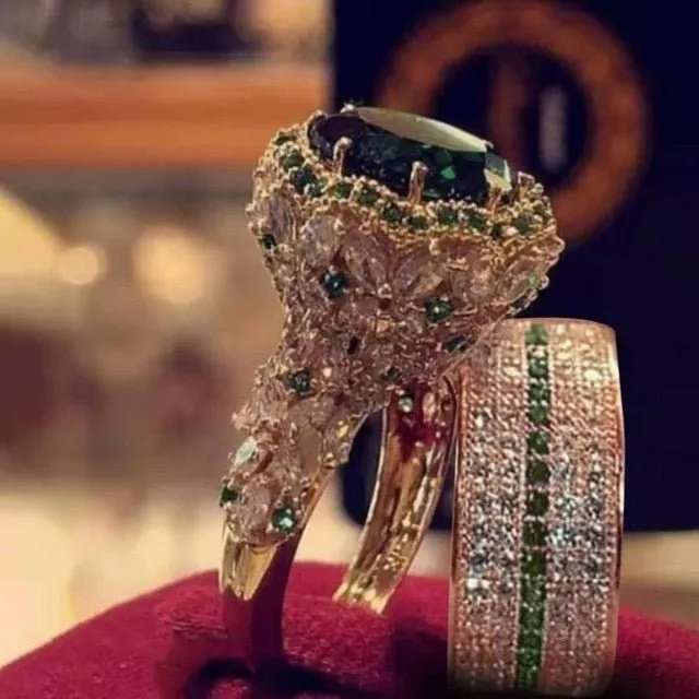 Luxury Gemstone Engagement Ring Set Women Wedding Jewelry