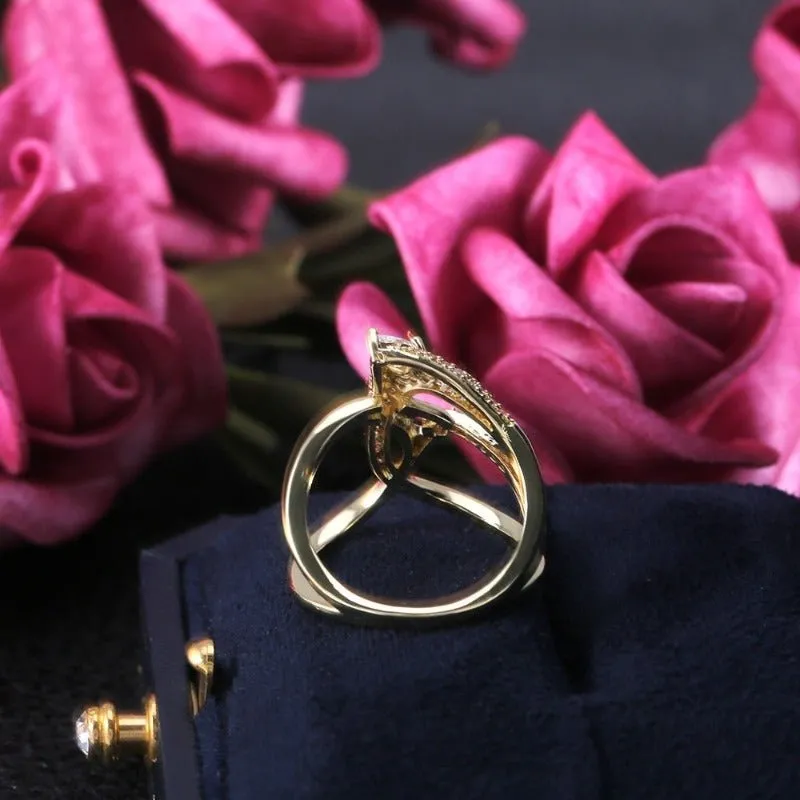Luxury Gold Twist Ring Zircon Women Wedding Jewelry