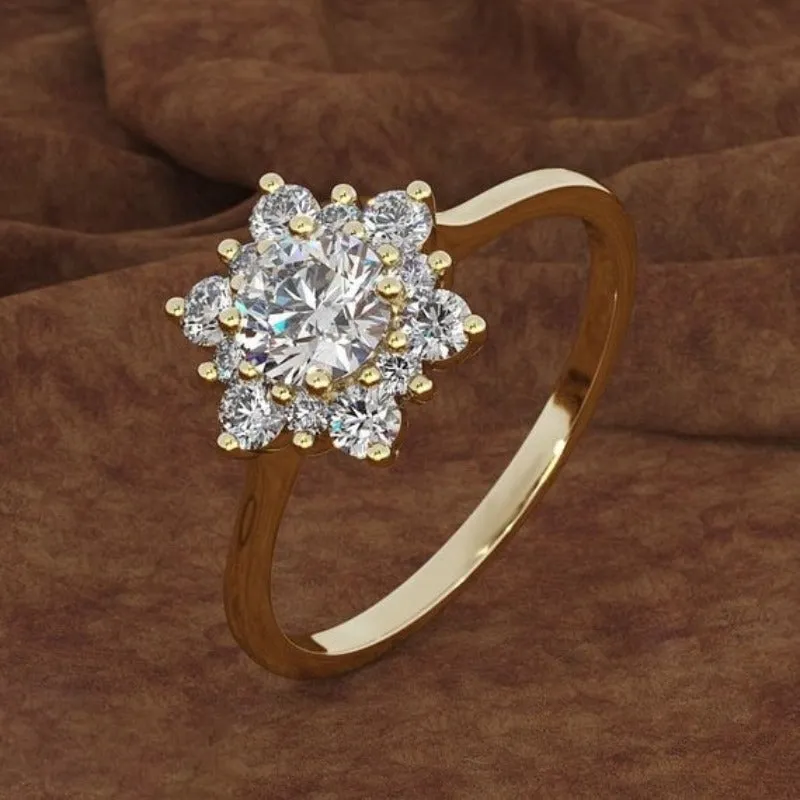 Luxury Sapphire Snowflake Gold Ring Wedding  Jewelry for Women