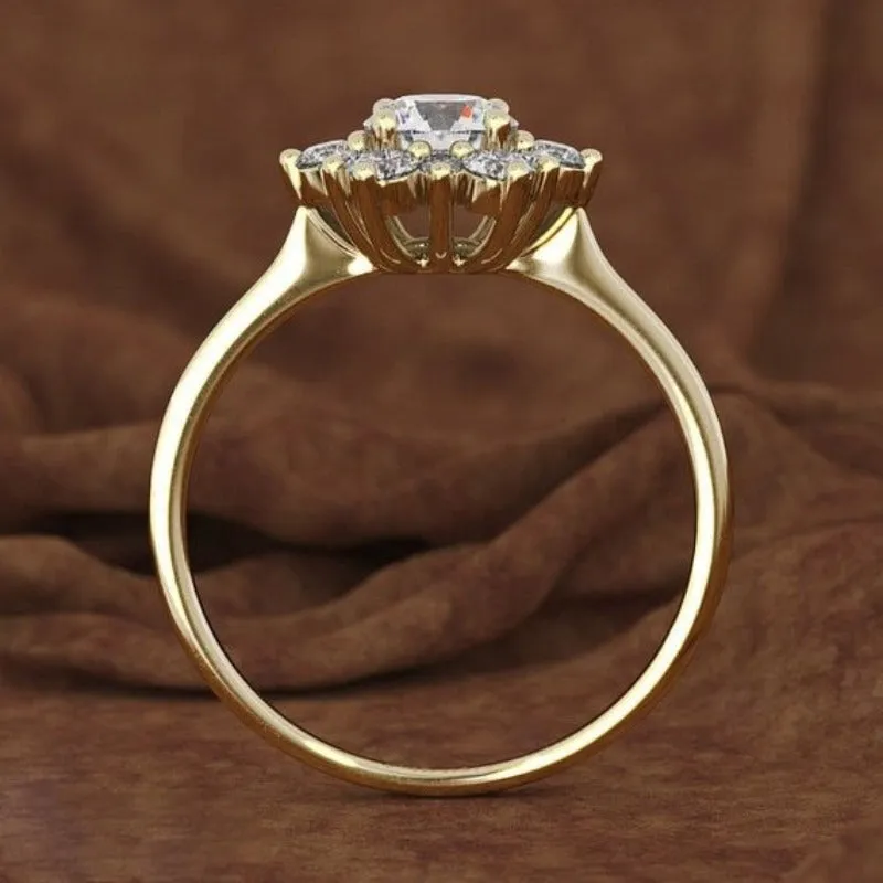 Luxury Sapphire Snowflake Gold Ring Wedding  Jewelry for Women
