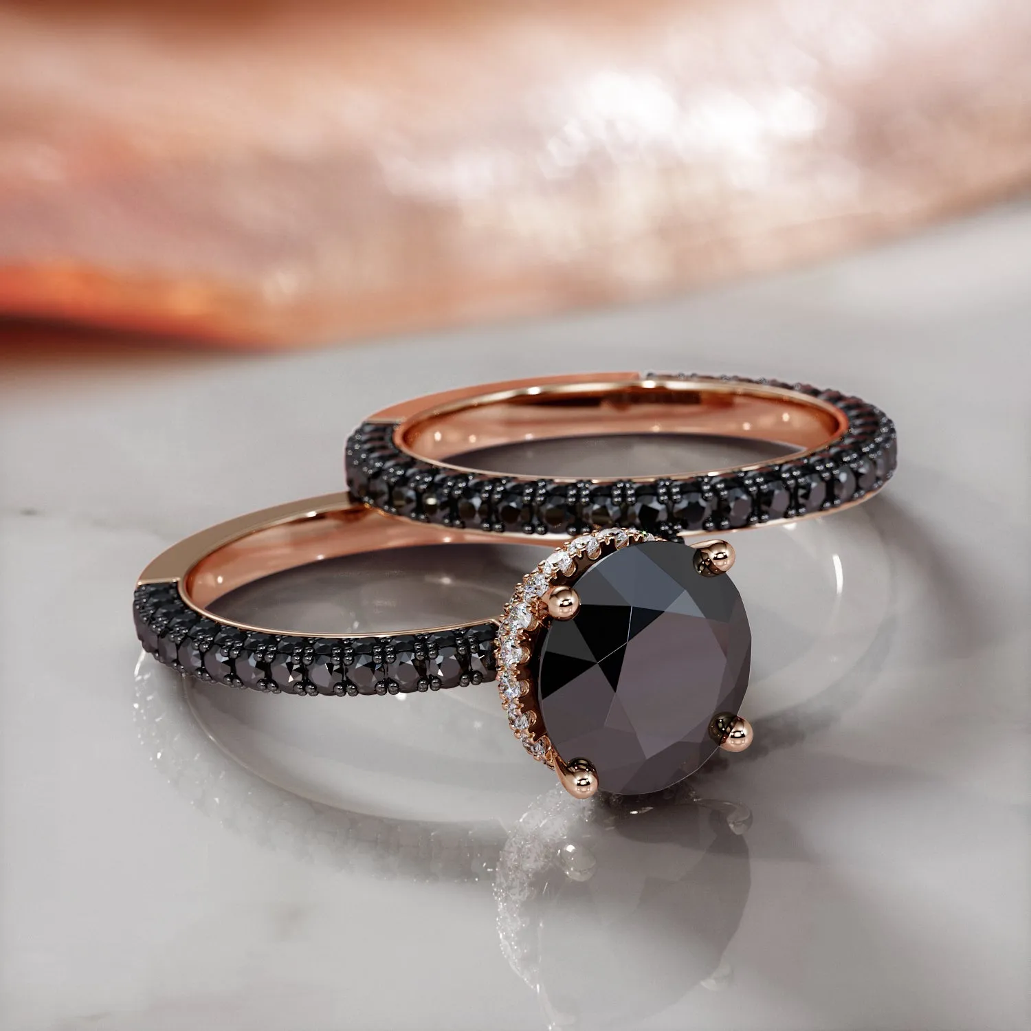 Magia Negra - Black Diamond  Natural Black Diamond Round Engagement Ring in Rose Gold