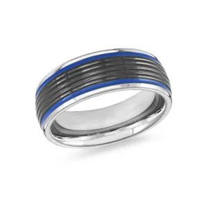Malo (8mm) White and Black Tungsten and Blue Enamel Band