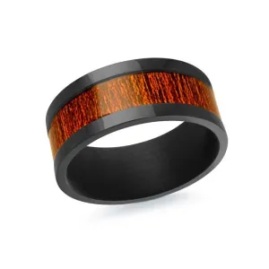 Malo (9mm) Black Tantalum and Wood Inlay Men's Band