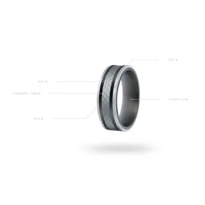 Mardini 14K Gold & Carbon Fiber Tantalum Inlay Mens Band