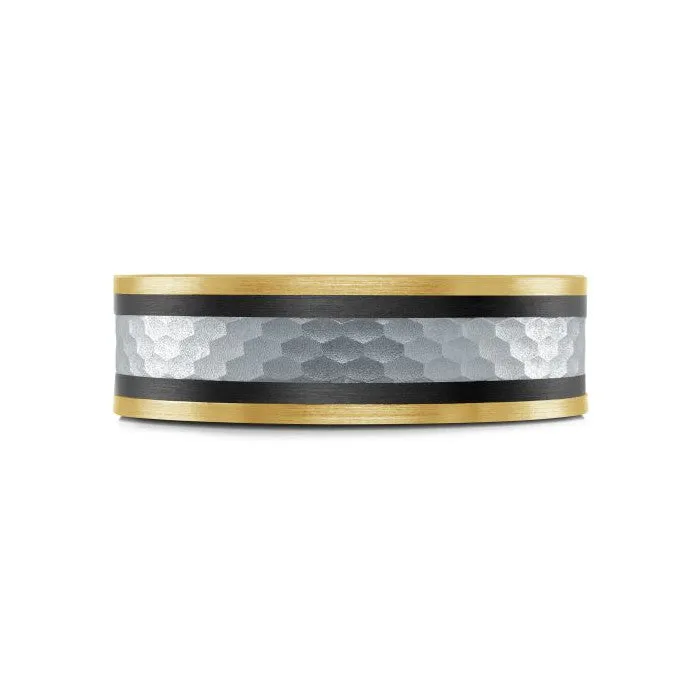 Mardini 14K Gold & Carbon Fiber Tantalum Inlay Mens Band