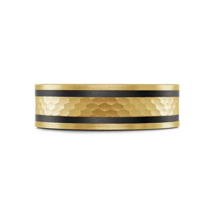 Mardini 14K Gold & Carbon Fiber Tantalum Inlay Mens Band