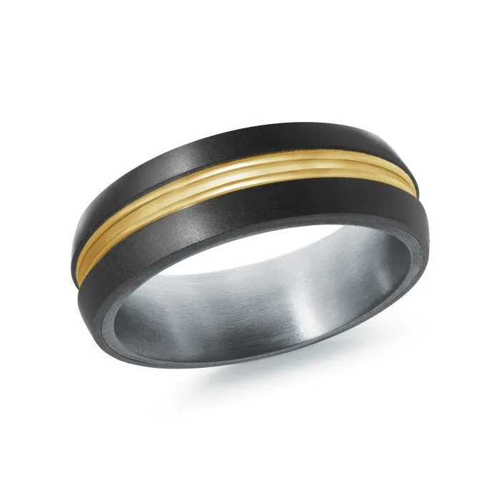 Mardini 14K Gold & Carbon Fiber Tantalum Inlay Mens Band