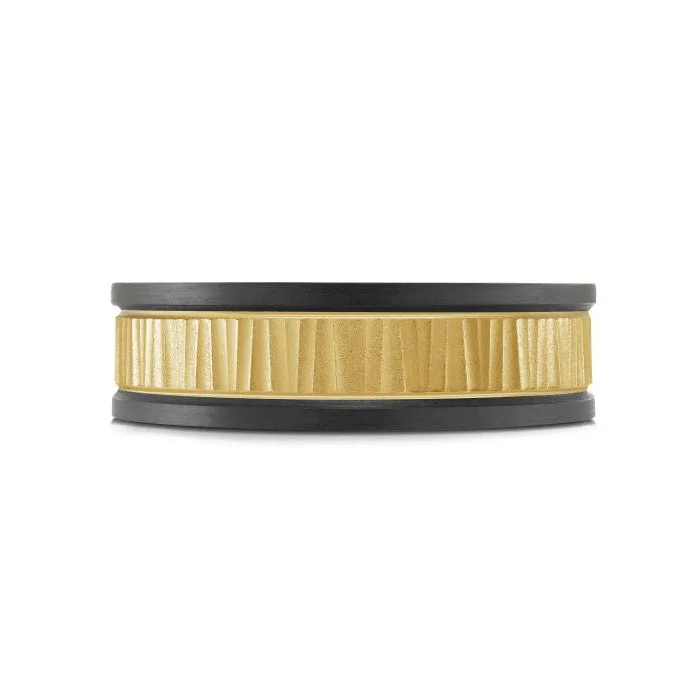 Mardini 14K Gold & Carbon Fiber Tantalum Inlay Mens Band