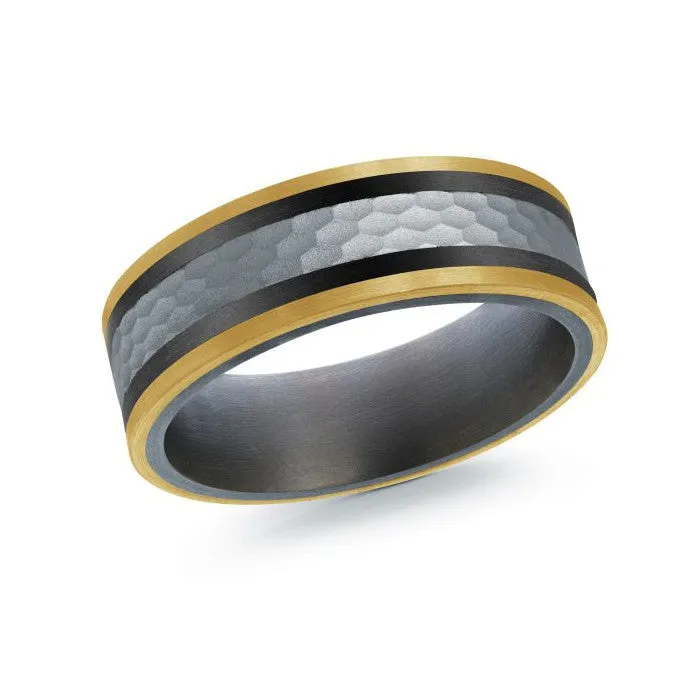 Mardini 14K Gold & Carbon Fiber Tantalum Inlay Mens Band