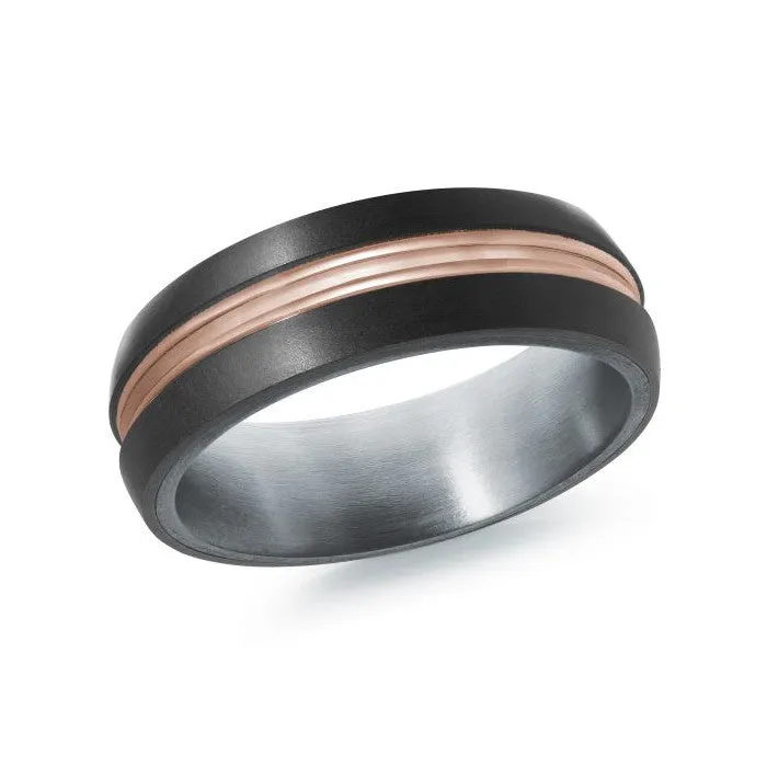 Mardini 14K Gold & Carbon Fiber Tantalum Inlay Mens Band