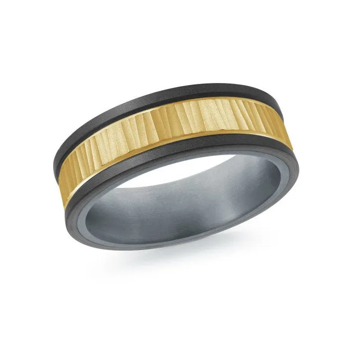 Mardini 14K Gold & Carbon Fiber Tantalum Inlay Mens Band