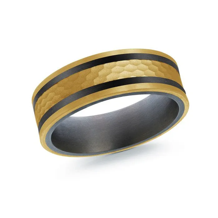 Mardini 14K Gold & Carbon Fiber Tantalum Inlay Mens Band