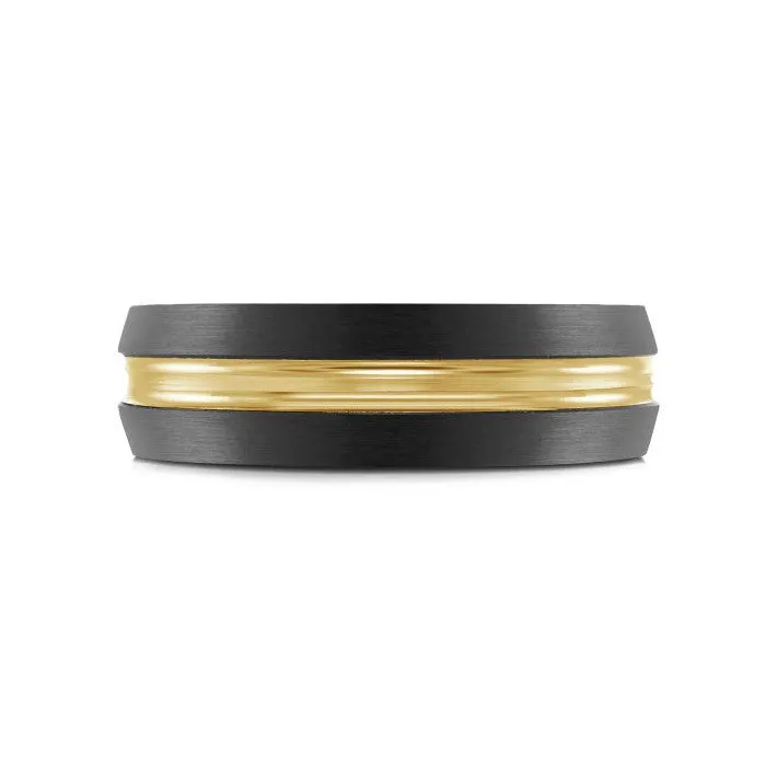 Mardini 14K Gold & Carbon Fiber Tantalum Inlay Mens Band