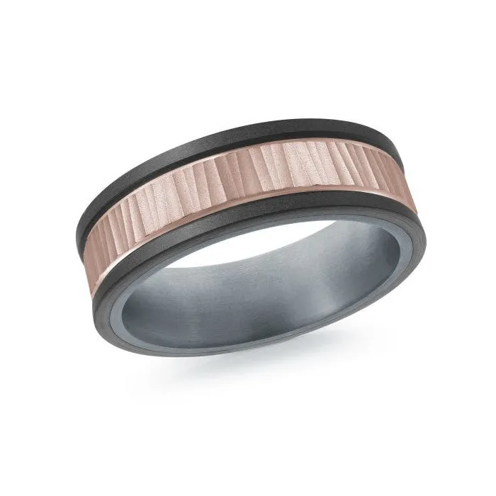 Mardini 14K Gold & Carbon Fiber Tantalum Inlay Mens Band
