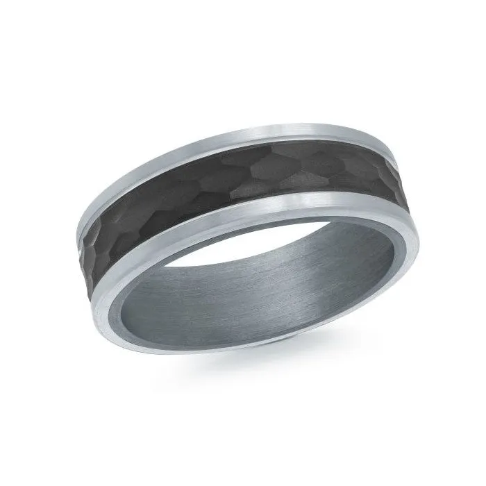 Mardini 14K Gold & Hammer Finish Carbon Fiber Tantalum Inlay Mens Band