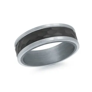Mardini 14K Gold & Hammer Finish Carbon Fiber Tantalum Inlay Mens Band