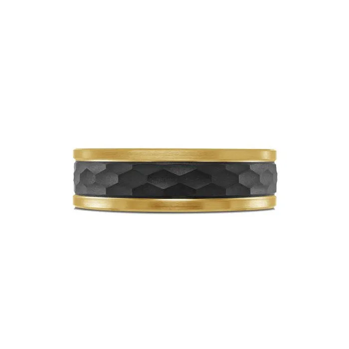 Mardini 14K Gold & Hammer Finish Carbon Fiber Tantalum Inlay Mens Band