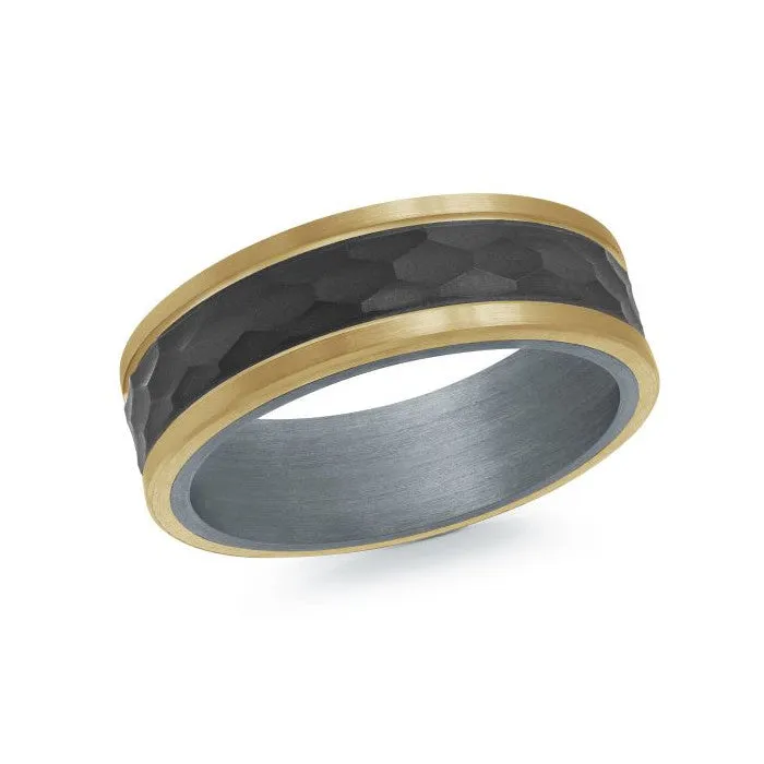 Mardini 14K Gold & Hammer Finish Carbon Fiber Tantalum Inlay Mens Band