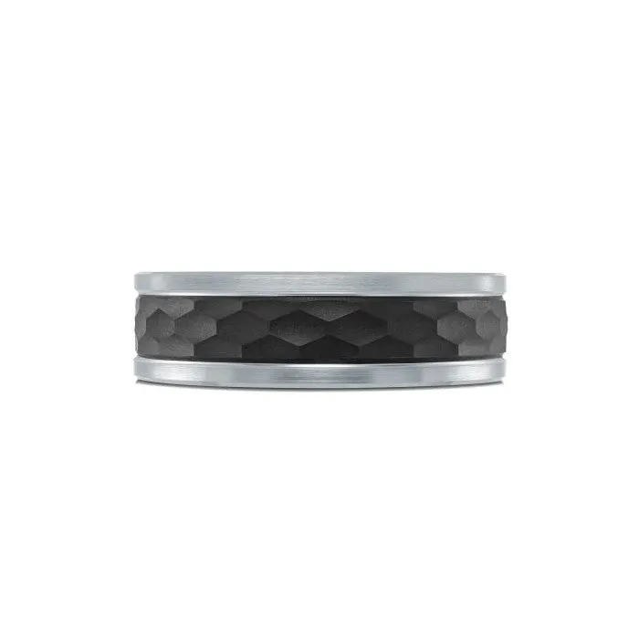 Mardini 14K Gold & Hammer Finish Carbon Fiber Tantalum Inlay Mens Band