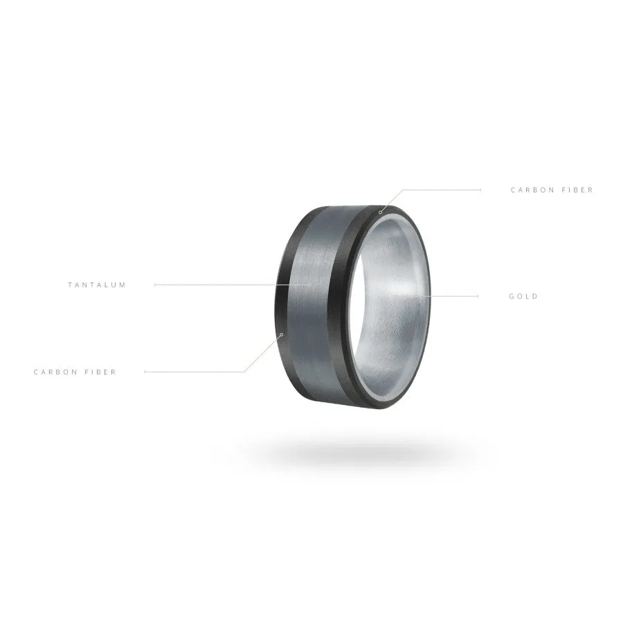 Mardini 14K Gold Inlay Tantalum & Carbon Fiber Mens Band