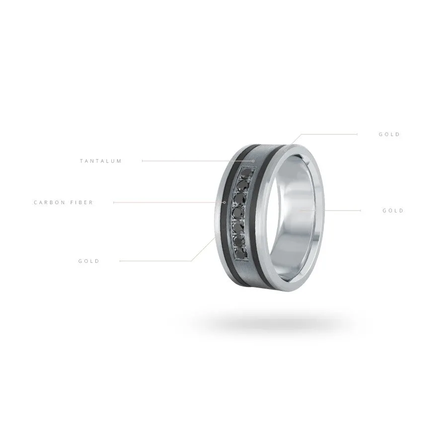 Mardini 14K Gold, Tantalum & Carbon Fiber (0.25ct) Diamond Mens Band