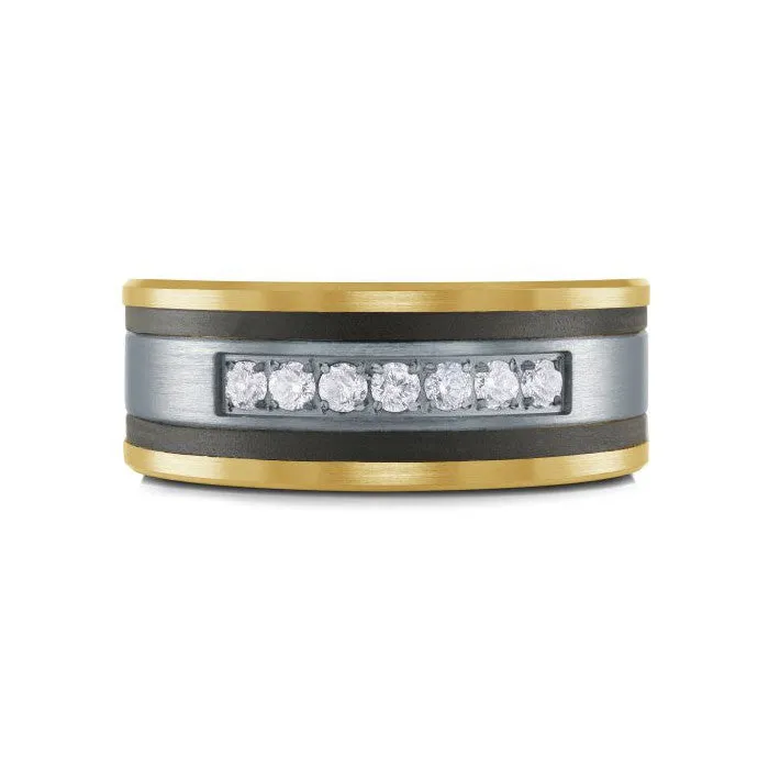 Mardini 14K Gold, Tantalum & Carbon Fiber (0.25ct) Diamond Mens Band