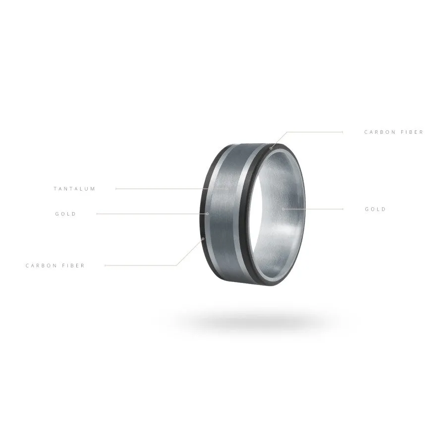 Mardini 14K Gold, Tantalum & Carbon Fiber Mens Band