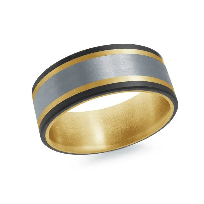 Mardini 14K Gold, Tantalum & Carbon Fiber Mens Band