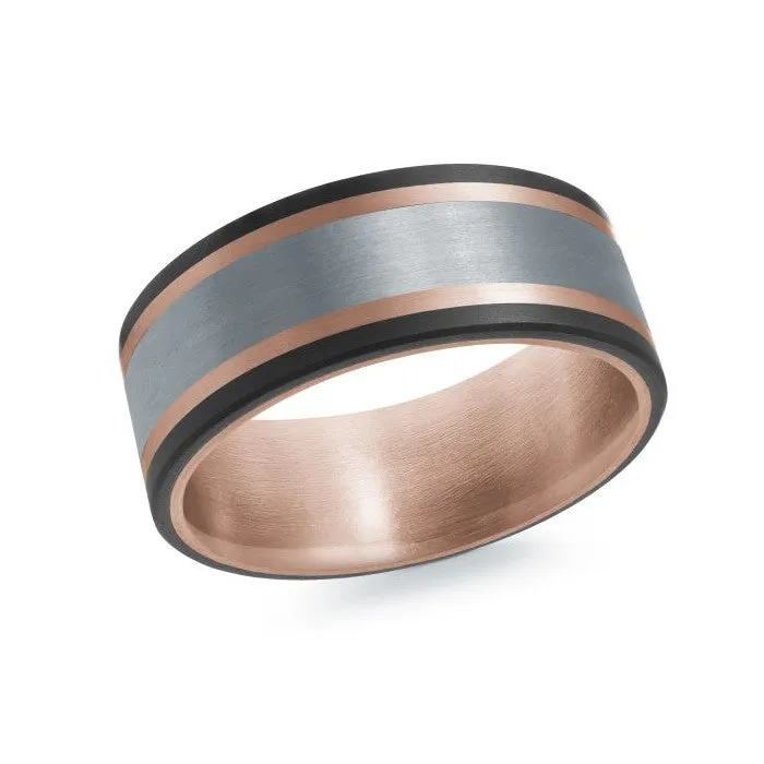Mardini 14K Gold, Tantalum & Carbon Fiber Mens Band