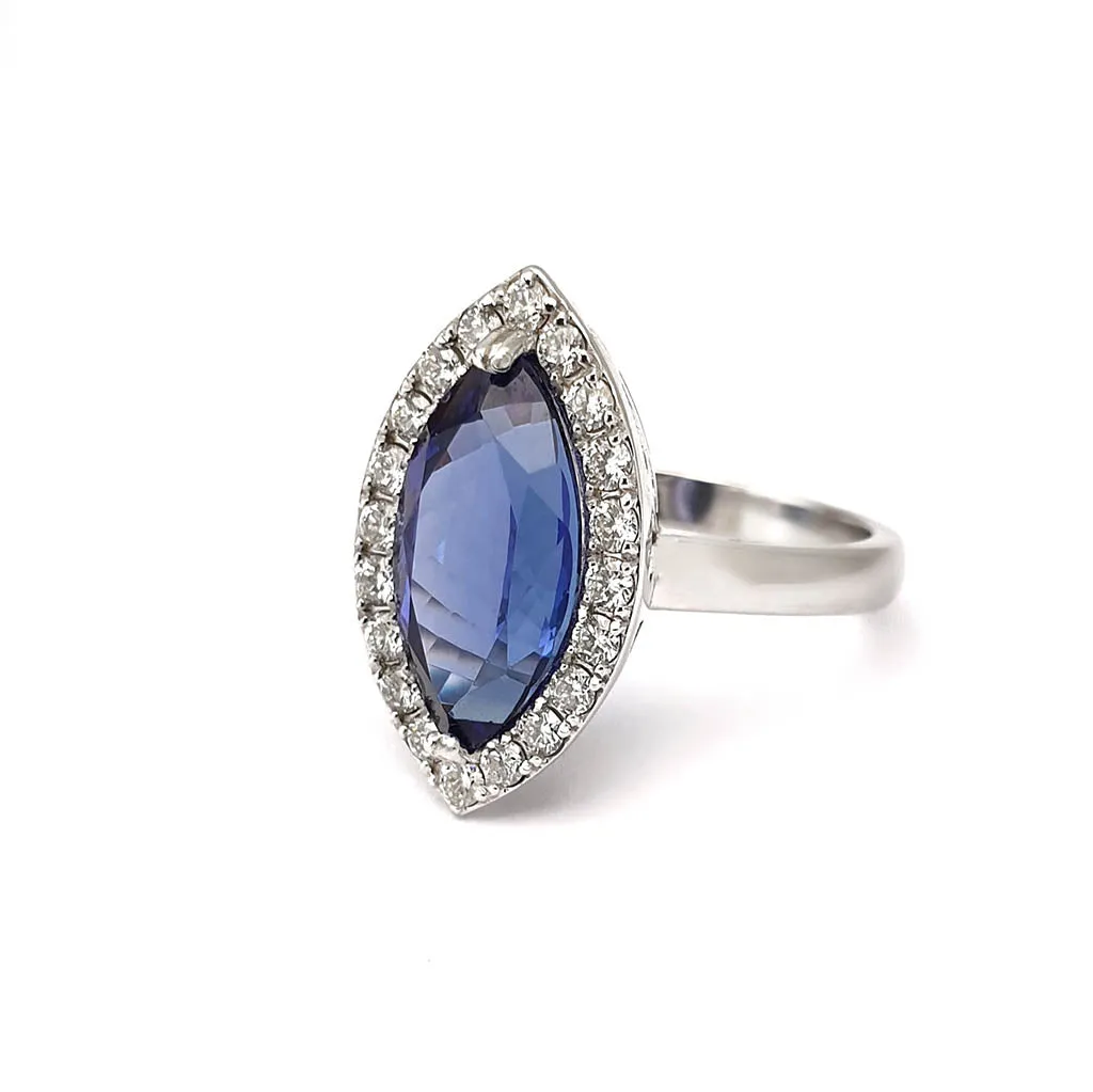 Marquise Cut Tanzanite and Diamond Halo Ring