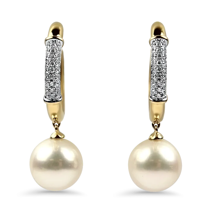 Mastoloni 18k Yellow & White Gold Pearl & Diamond Hoop Earrings