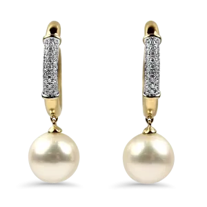 Mastoloni 18k Yellow & White Gold Pearl & Diamond Hoop Earrings