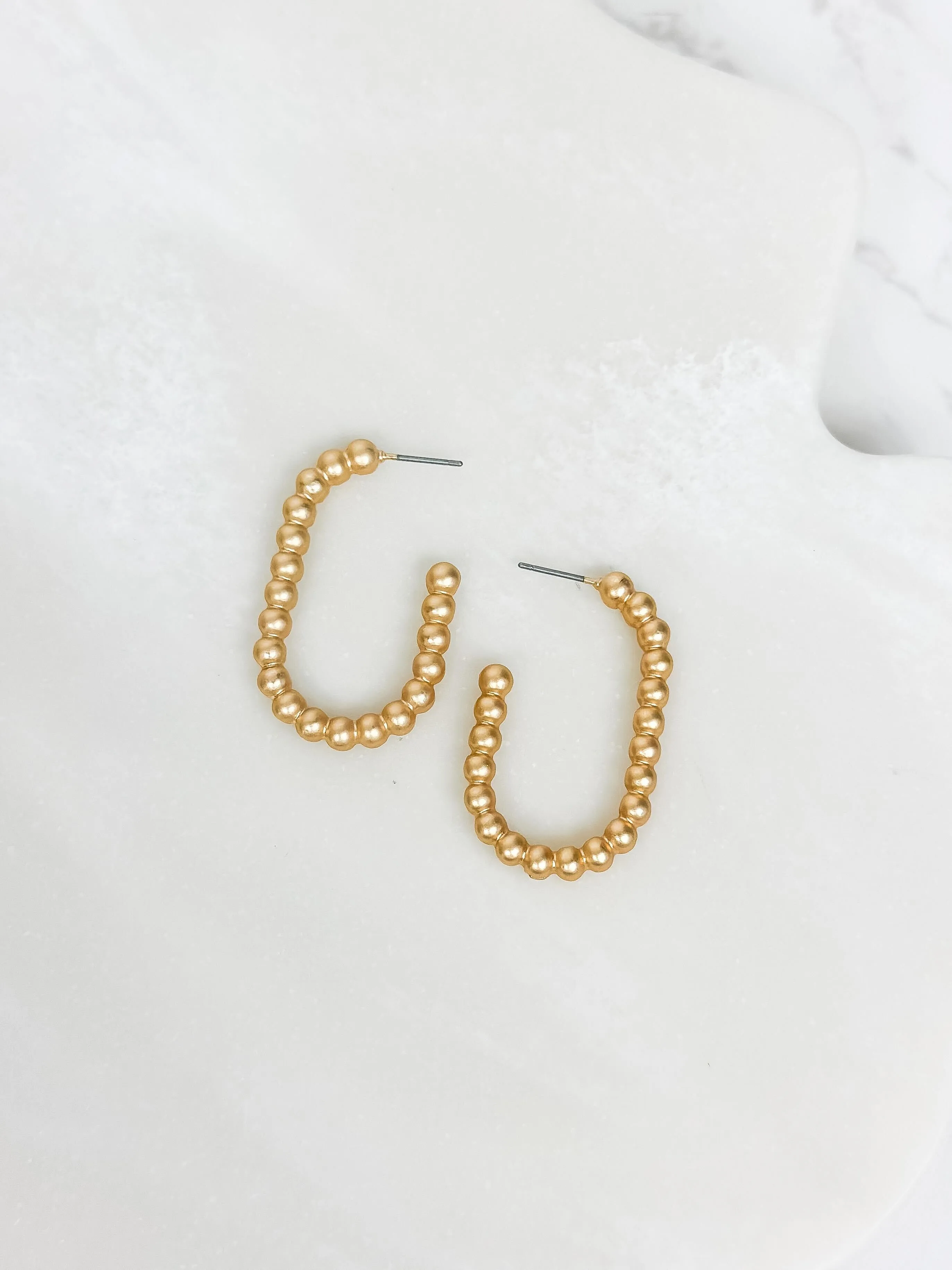 Matte Ball Oval Hoop Earrings - Gold