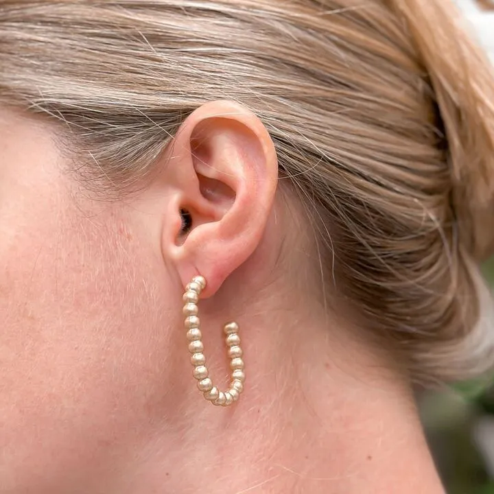 Matte Ball Oval Hoop Earrings - Gold