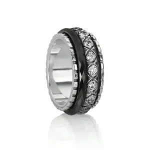 Meditation Rings Radiance Sterling Silver and Black Ceramic Spinning CZ Ring