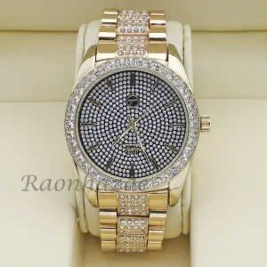 MEN 14K GOLD PT G-EAZY BLING LUXURY WATCH CUBAN BRACELET COMBO SET 16G