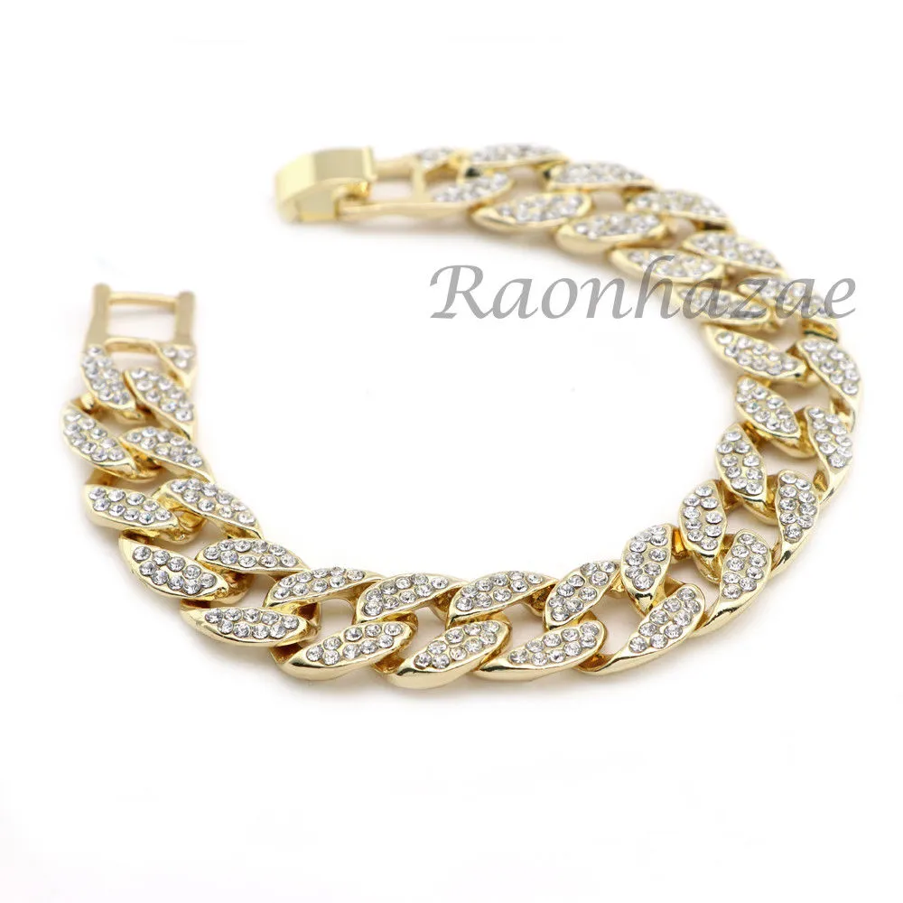 MEN 14K GOLD PT G-EAZY BLING LUXURY WATCH CUBAN BRACELET COMBO SET 16G
