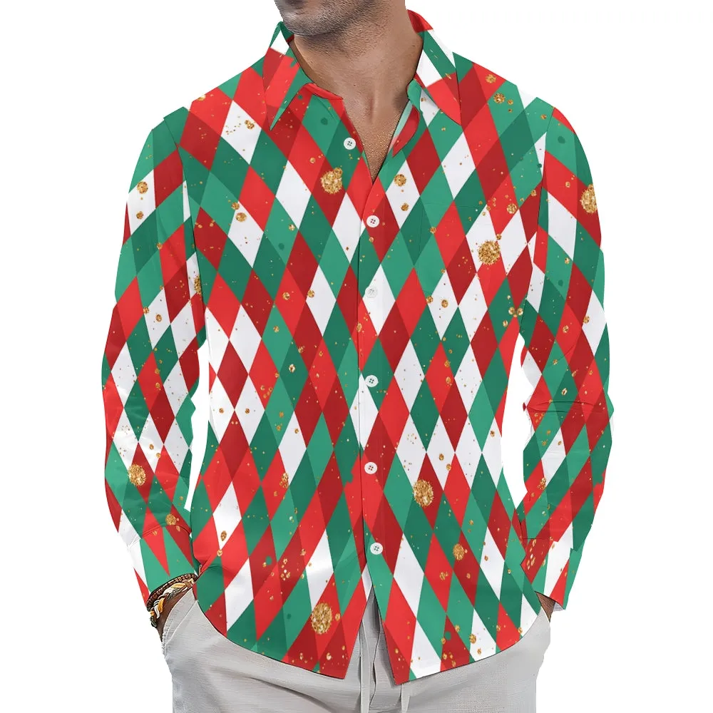 Men's Christmas Print Long-sleeved Shirt 2409005628