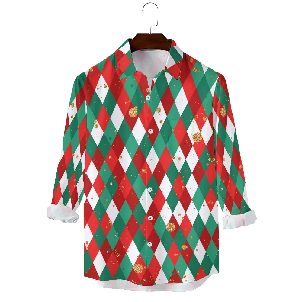 Men's Christmas Print Long-sleeved Shirt 2409005628