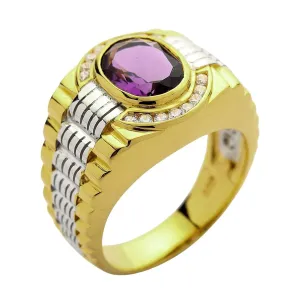 Mens Yellow Gold Amethyst Rolex Ring