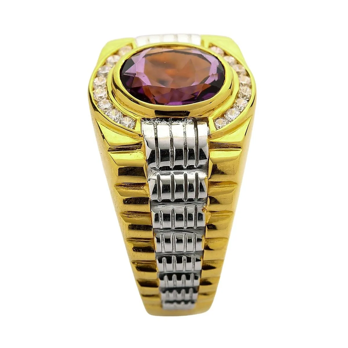 Mens Yellow Gold Amethyst Rolex Ring