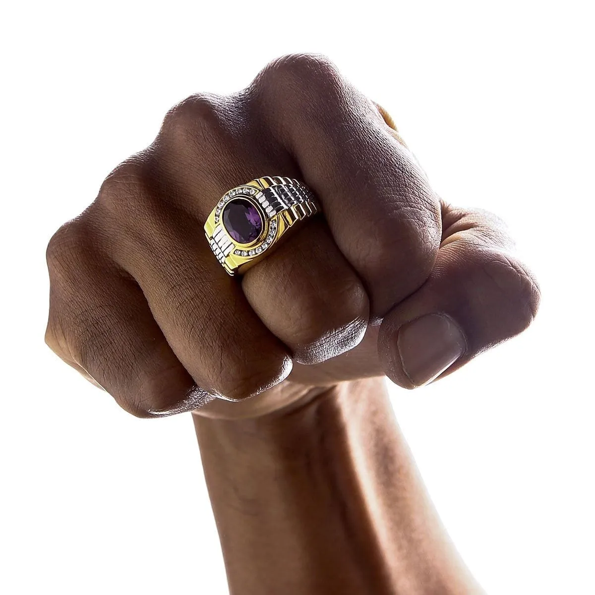 Mens Yellow Gold Amethyst Rolex Ring