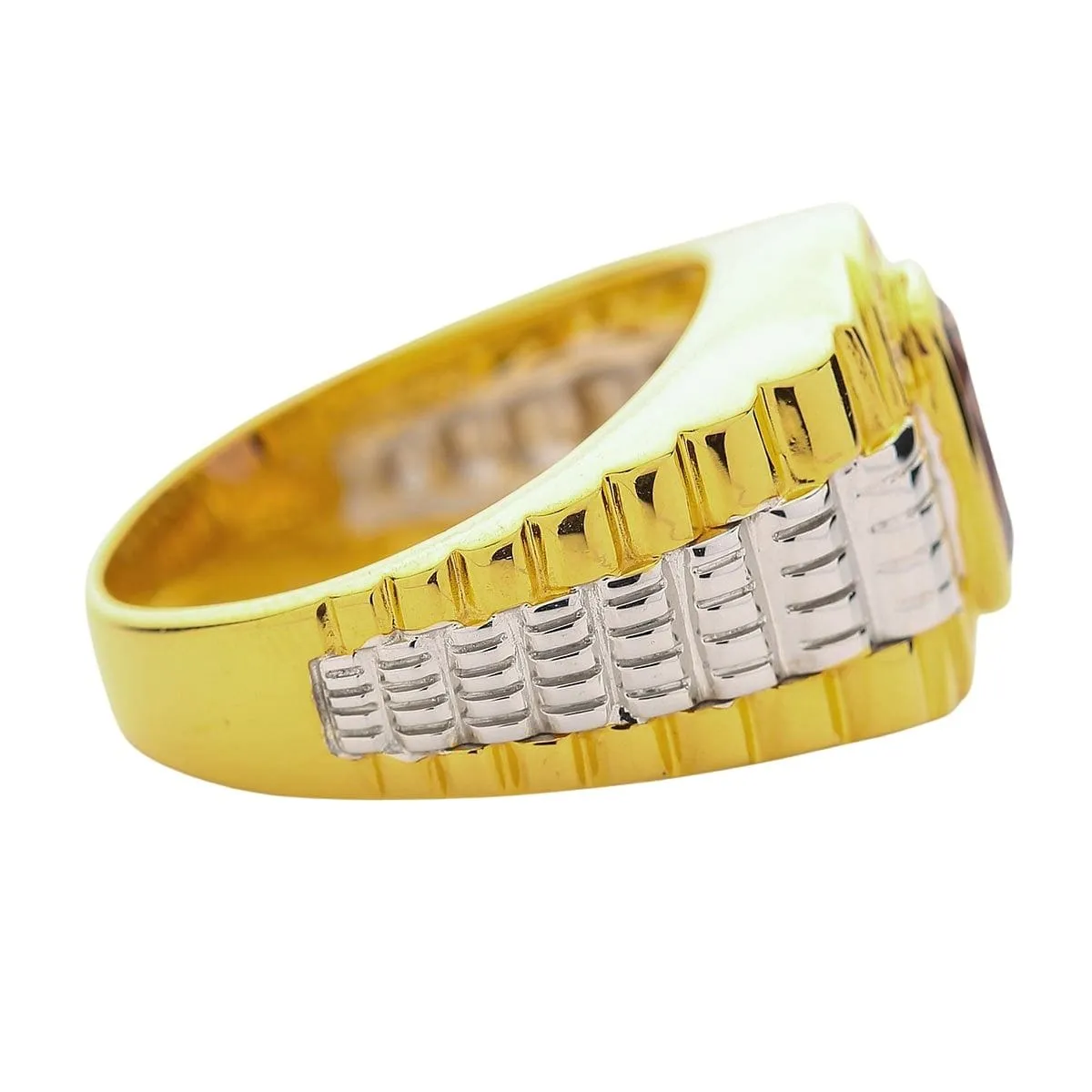 Mens Yellow Gold Amethyst Rolex Ring