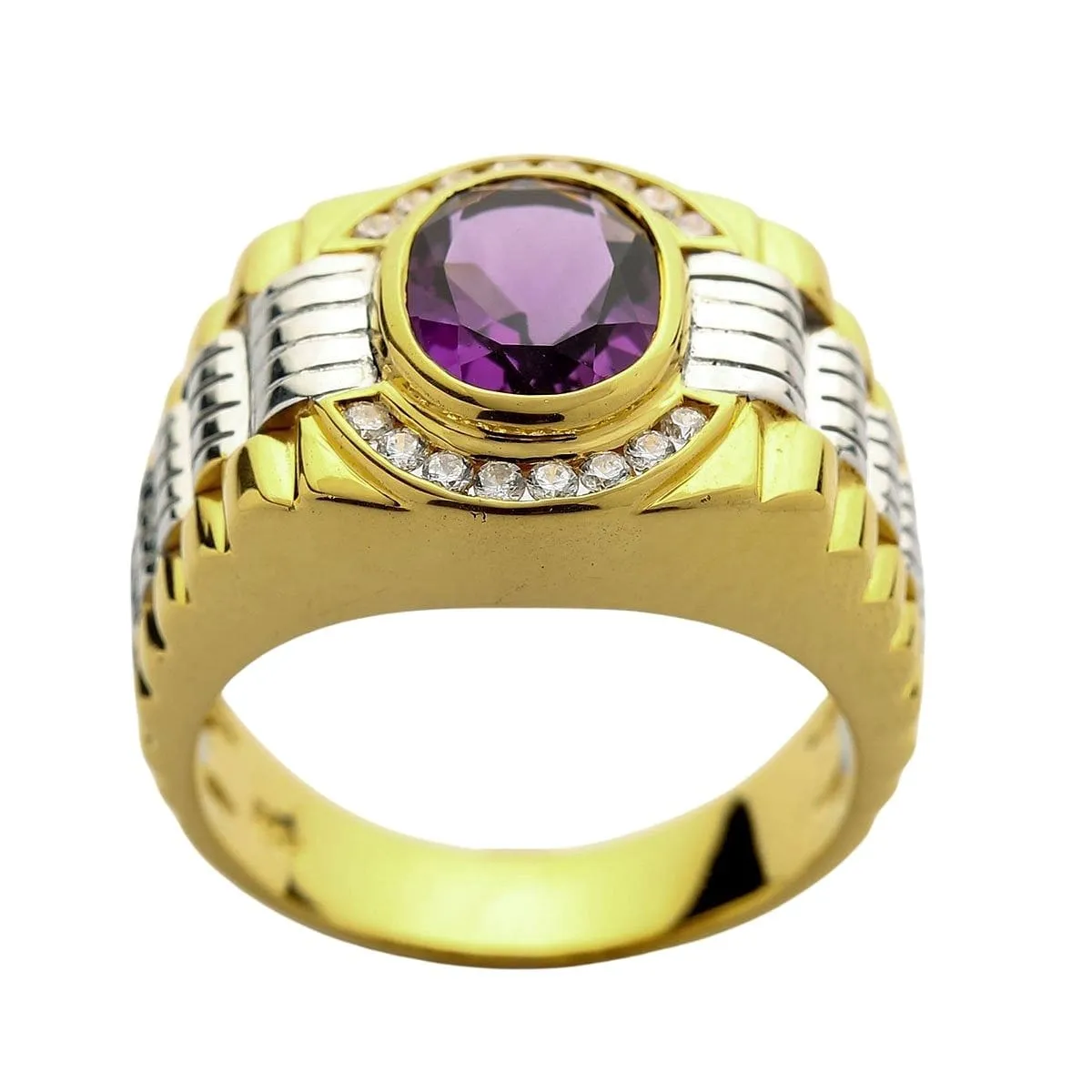 Mens Yellow Gold Amethyst Rolex Ring
