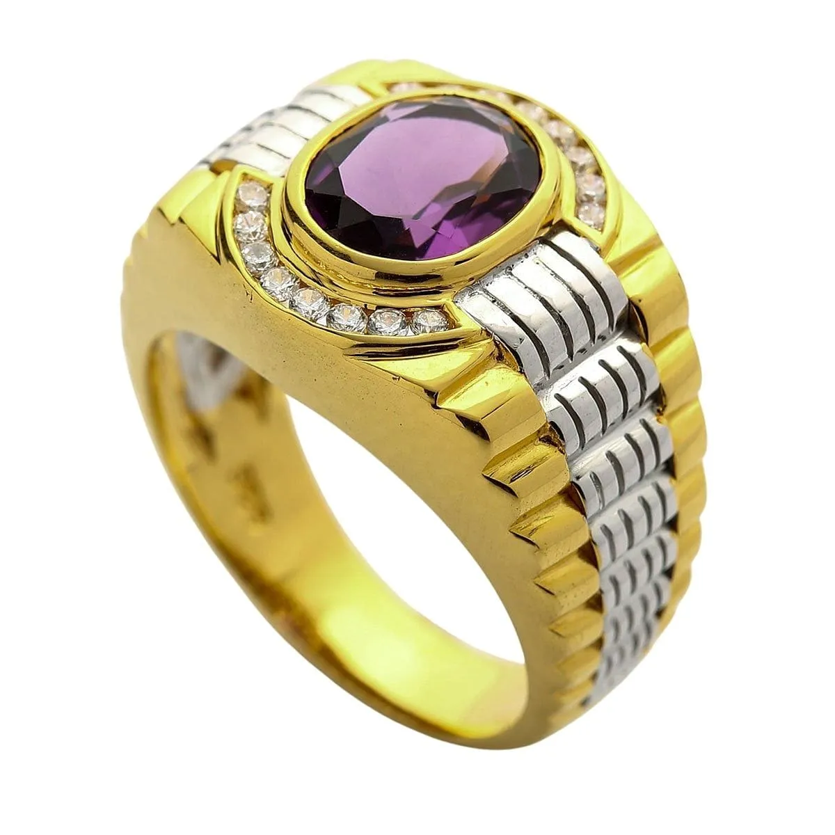 Mens Yellow Gold Amethyst Rolex Ring