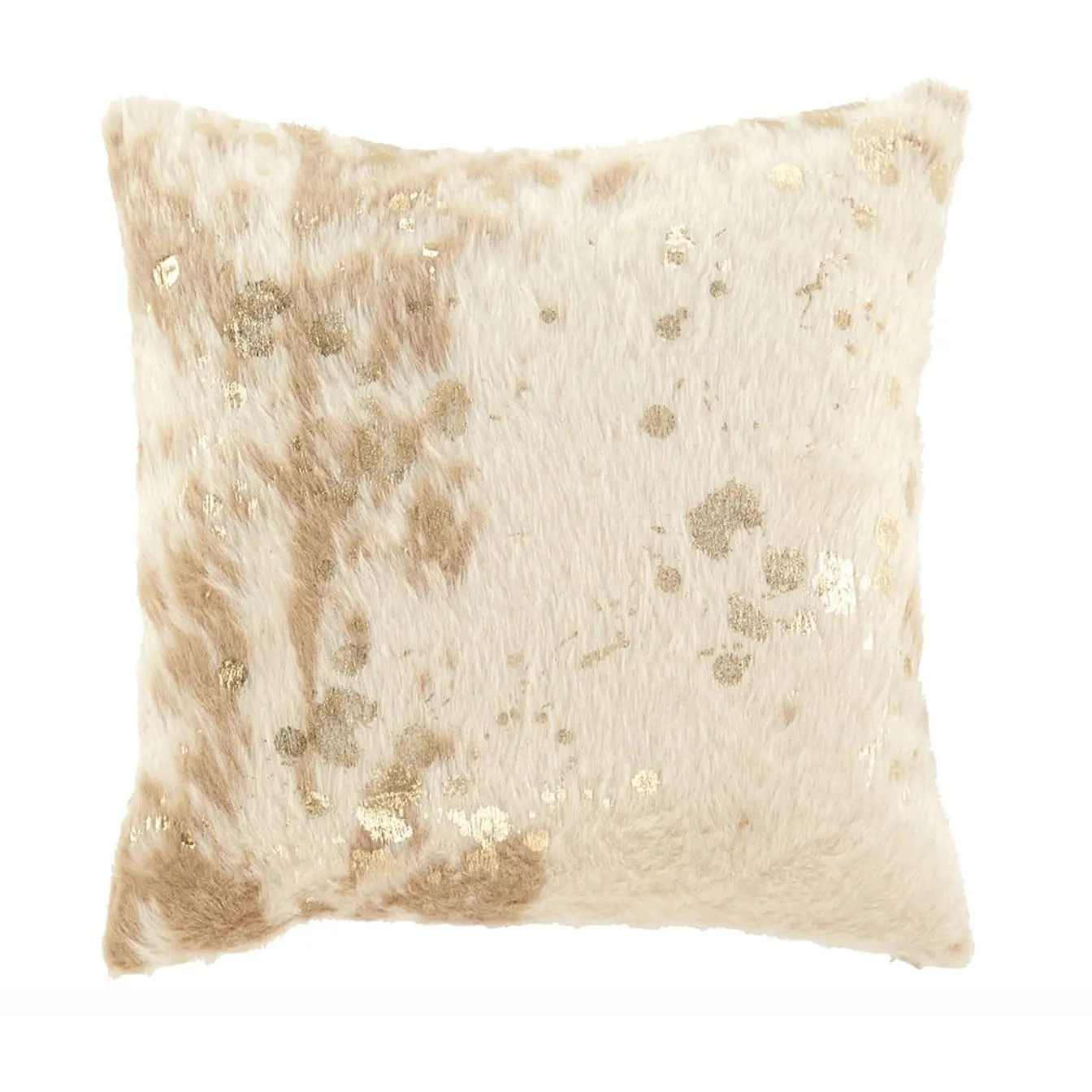Metallic Fur Throw Pillows in Cream and Gold (Set of 2)