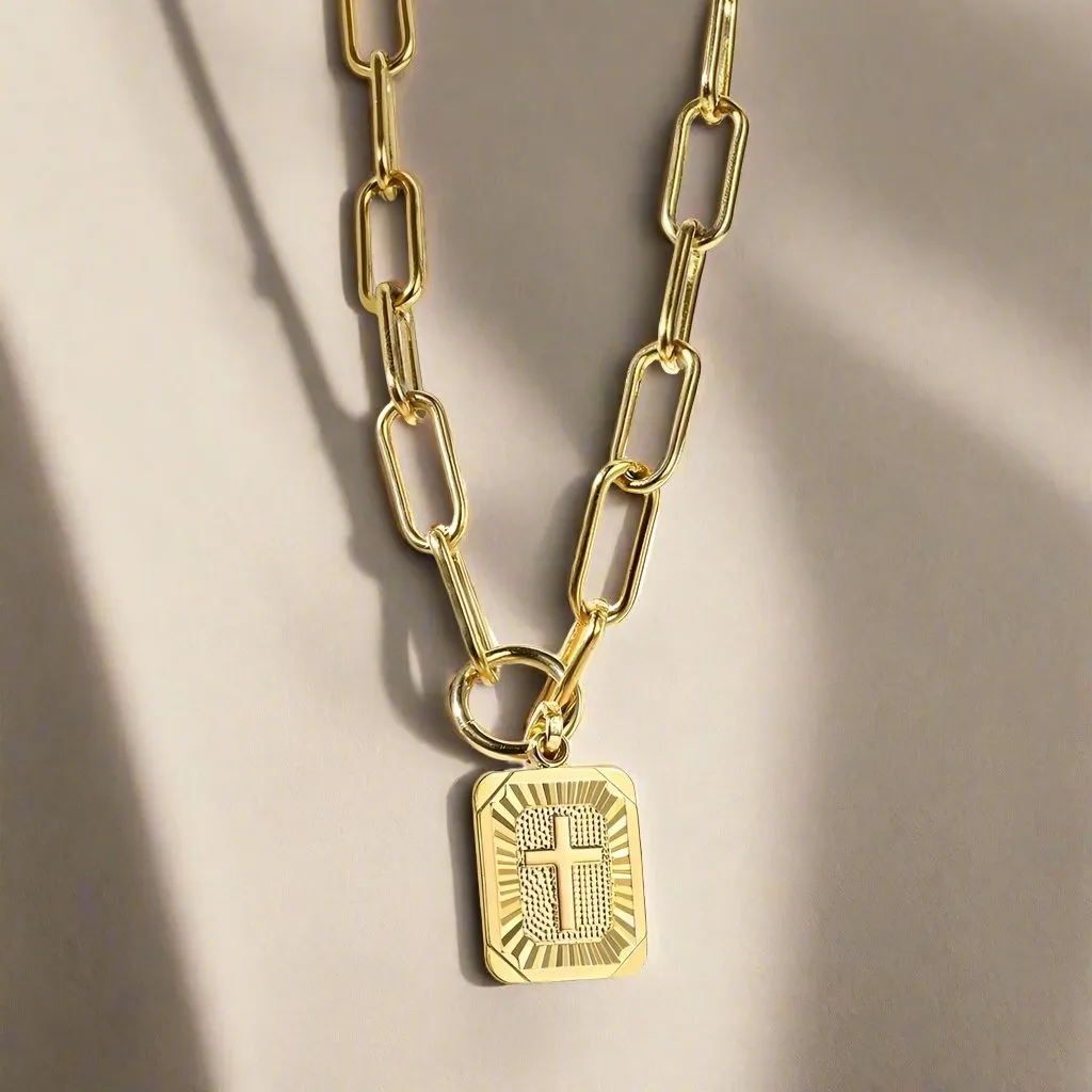 Miami Cross Square Rolo Box Chain Choker Necklace