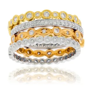 Milgrain Style Bezel Set Stackable Bands