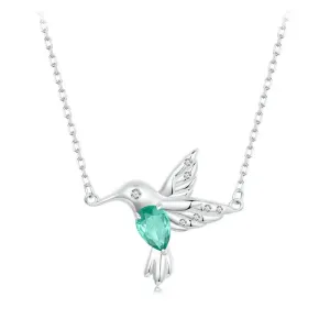 Mint Green Diamond Hummingbird Pendant Necklace