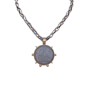 Mixed Metal Gold Plated Silver Horse Coin Necklace